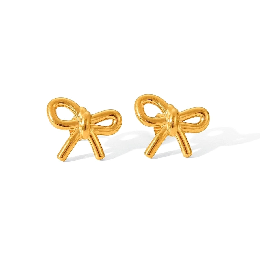 1 Pair IG Style French Style Heart Shape Bow Knot Thread 304 Stainless Steel Titanium Steel 18K Gold Plated Ear Studs