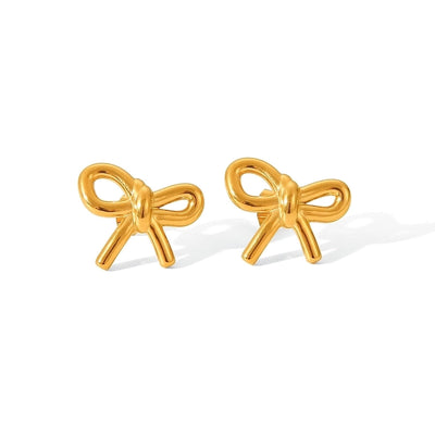 1 Pair IG Style French Style Heart Shape Bow Knot Thread 304 Stainless Steel Titanium Steel 18K Gold Plated Ear Studs