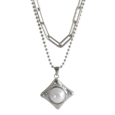 Jewelry IG Style Simple Style Commute Rhombus 304 Stainless Steel Pearl Inlay Rings Earrings Necklace