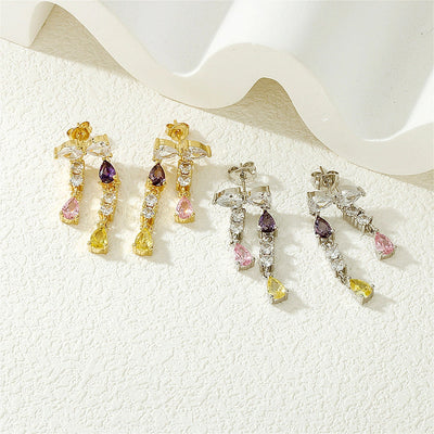 1 Pair IG Style Streetwear Commute Water Droplets Inlay Copper Zircon 18K Gold Plated Drop Earrings