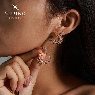 1 Pair Elegant C Shape Plating Copper Artificial Gemstones 18K Gold Plated Ear Studs