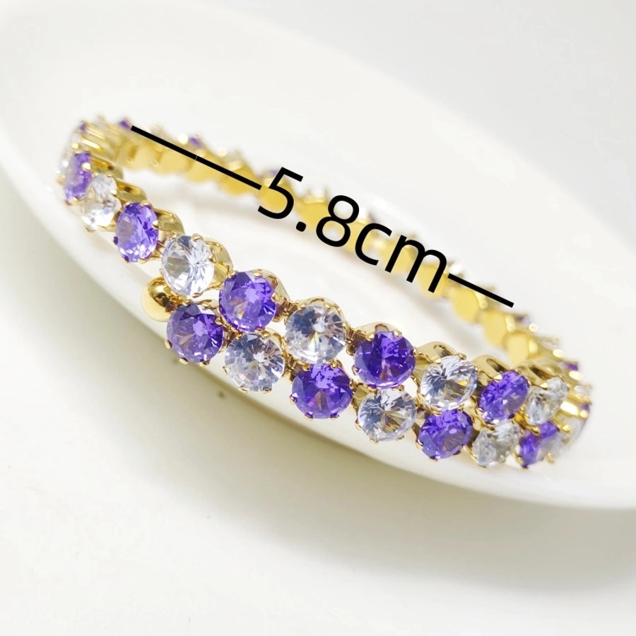 Elegant Solid Color 304 Stainless Steel 18K Gold Plated Zircon Bangle In Bulk