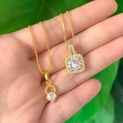 Copper 18K Gold Plated Three-dimensional Inlay Square Zircon Pendant Necklace