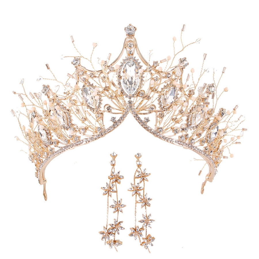 korean style rhinestone crown earrings set wedding hair accessories
