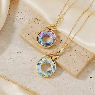 304 Stainless Steel Copper K Gold Plated Inlay Phoenix Round Crystal Zircon Pendant Necklace