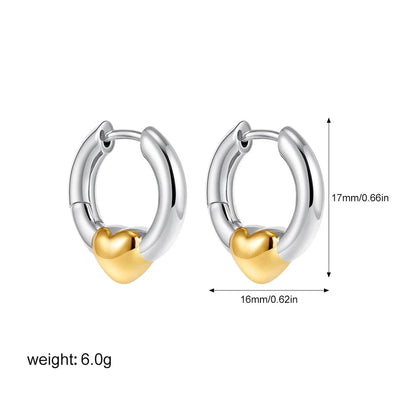 1 Pair Simple Style Heart Shape Mixed Metal 304 Stainless Steel Earrings