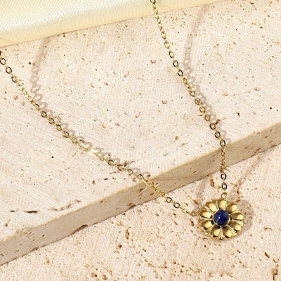 Jewelry Retro French Style Daisy Titanium Steel Natural Stone 14K Gold Plated Plating Inlay Pendant Necklace