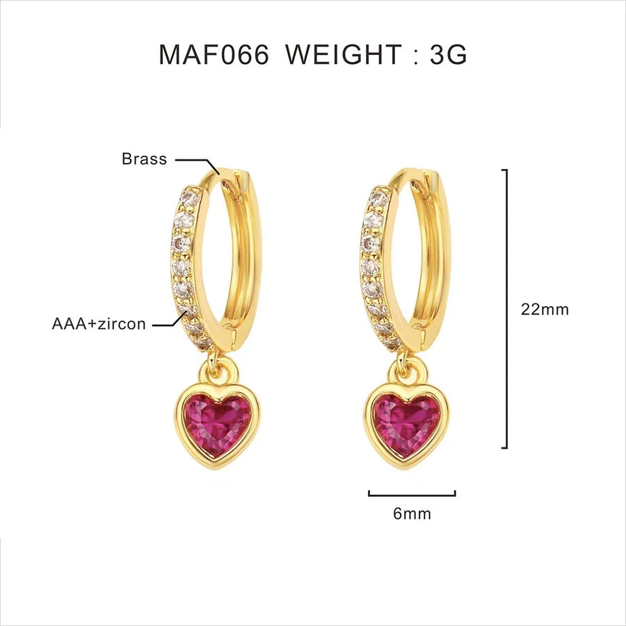 1 Pair Sweet Simple Style Heart Shape Plating Inlay Copper Zircon Zircon Drop Earrings