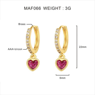 1 Pair Sweet Simple Style Heart Shape Plating Inlay Copper Zircon Zircon Drop Earrings