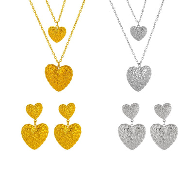 Jewelry Vintage Style Simple Style Heart Shape 304 Stainless Steel 18K Gold Plated Earrings Necklace