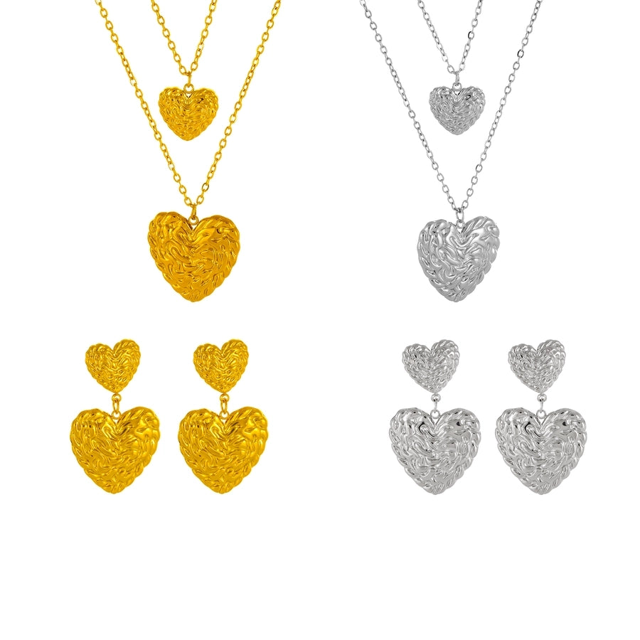 Jewelry Vintage Style Simple Style Heart Shape 304 Stainless Steel 18K Gold Plated Earrings Necklace
