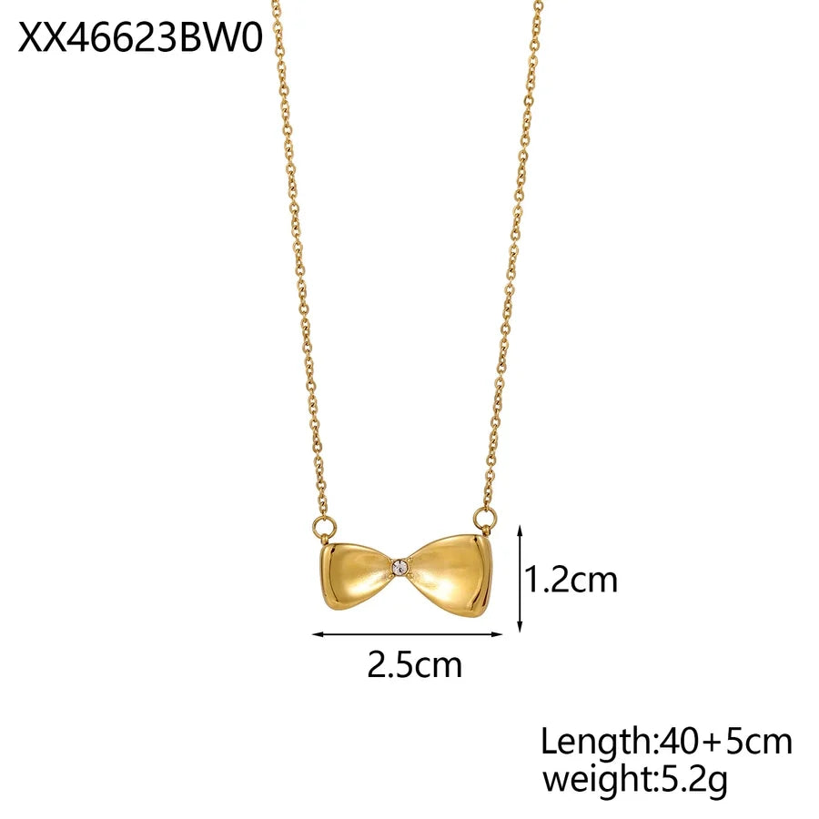 Jewelry Simple Style Bow Knot 304 Stainless Steel natural stone 18K Gold Plated Pendant Necklace