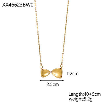 Jewelry Simple Style Bow Knot 304 Stainless Steel natural stone 18K Gold Plated Pendant Necklace