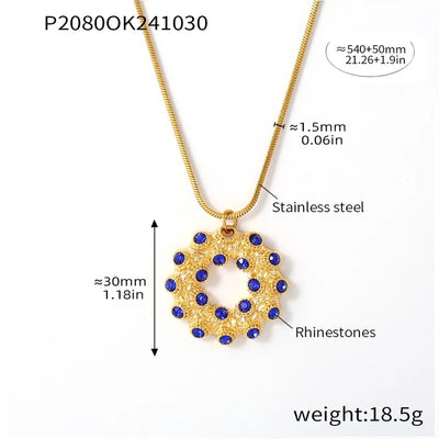 Jewelry Elegant Circle 304 Stainless Steel Rhinestones Glass Stone 18K Gold Plated Plating Inlay Earrings Necklace