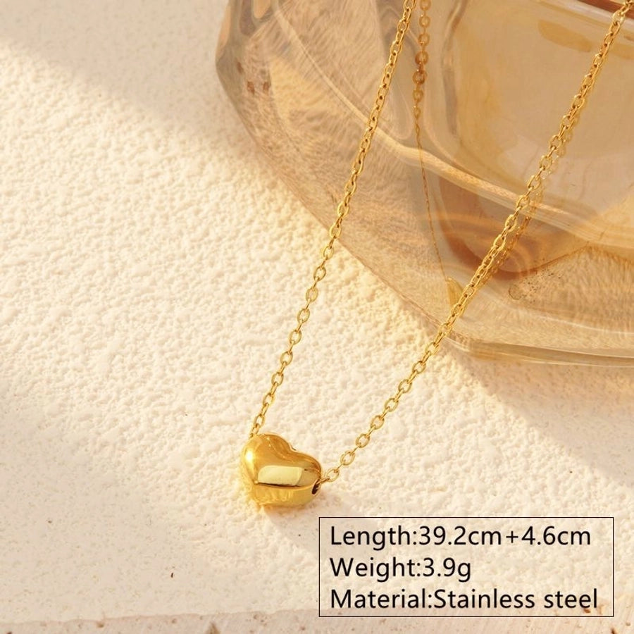 Jewelry Basic Sweet Classic Style Heart Shape 304 Stainless Steel 18K Gold Plated Plating Pendant Necklace