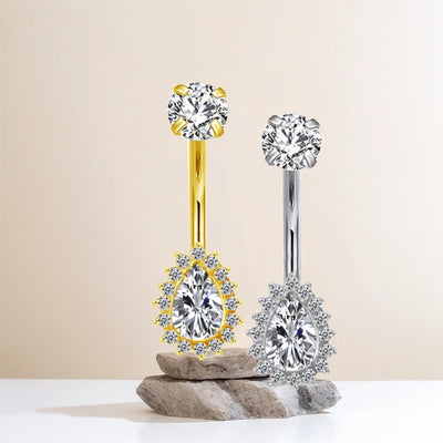 1 Piece Belly Rings Elegant Classic Style Shiny Oval Pure Titanium Titanium Alloy Zircon 14K Gold Plated White Gold Plated