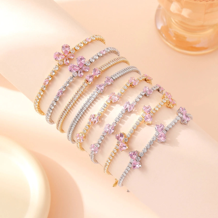 Copper Plating Inlay Heart Shape Bow Knot Zircon Bracelets