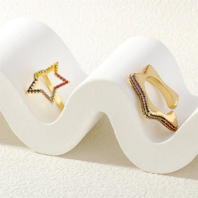 Jewelry Vintage Style Classic Style Pentagram Copper Zircon Open Rings