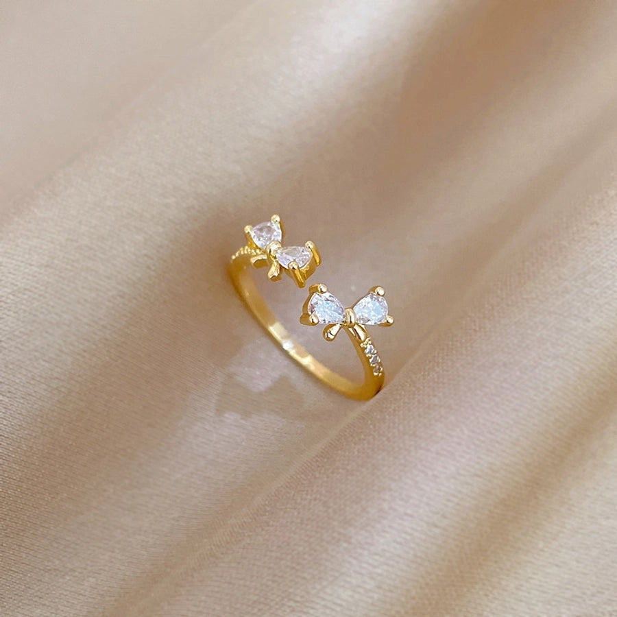 Titanium Steel Brass Gold Plated Inlay Bow Knot Zircon Brass Rings