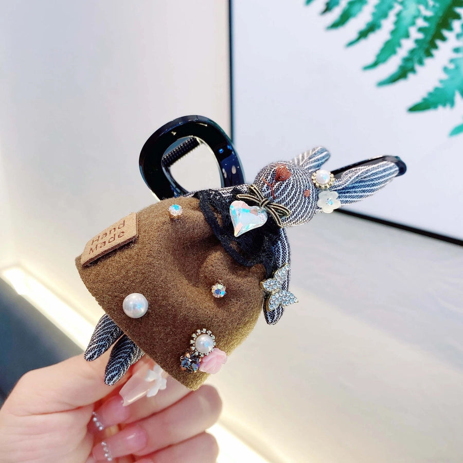 princess cute rabbit plastic cloth inlay rhinestones hair claws