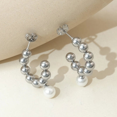 Jewelry IG Style French Style Streetwear C Shape Round 304 Stainless Steel Artificial Pearls Polishing Inlay Jewelry Set