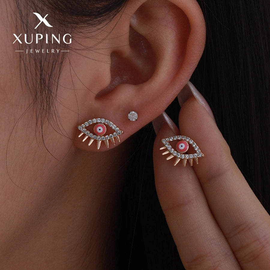 1 Pair Funny XUPING Simple Style Devil's Eye Enamel Copper 18K Gold Plated Ear Studs