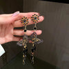 1 pair retro geometric heart shape bow knot alloy rhinestones drop earrings
