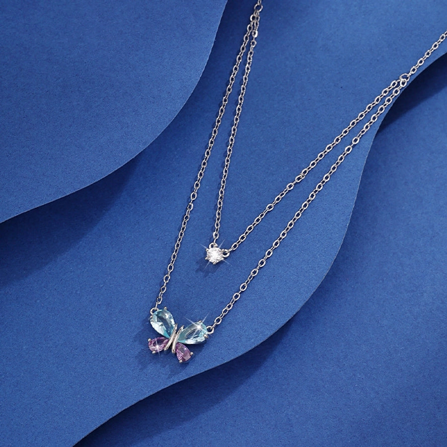 Jewelry Princess Sweet Pastoral Star Flower Butterfly Copper Zircon Imitation Gold  Necklace