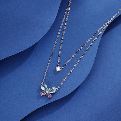 Jewelry Princess Sweet Pastoral Star Flower Butterfly Copper Zircon Imitation Gold  Necklace