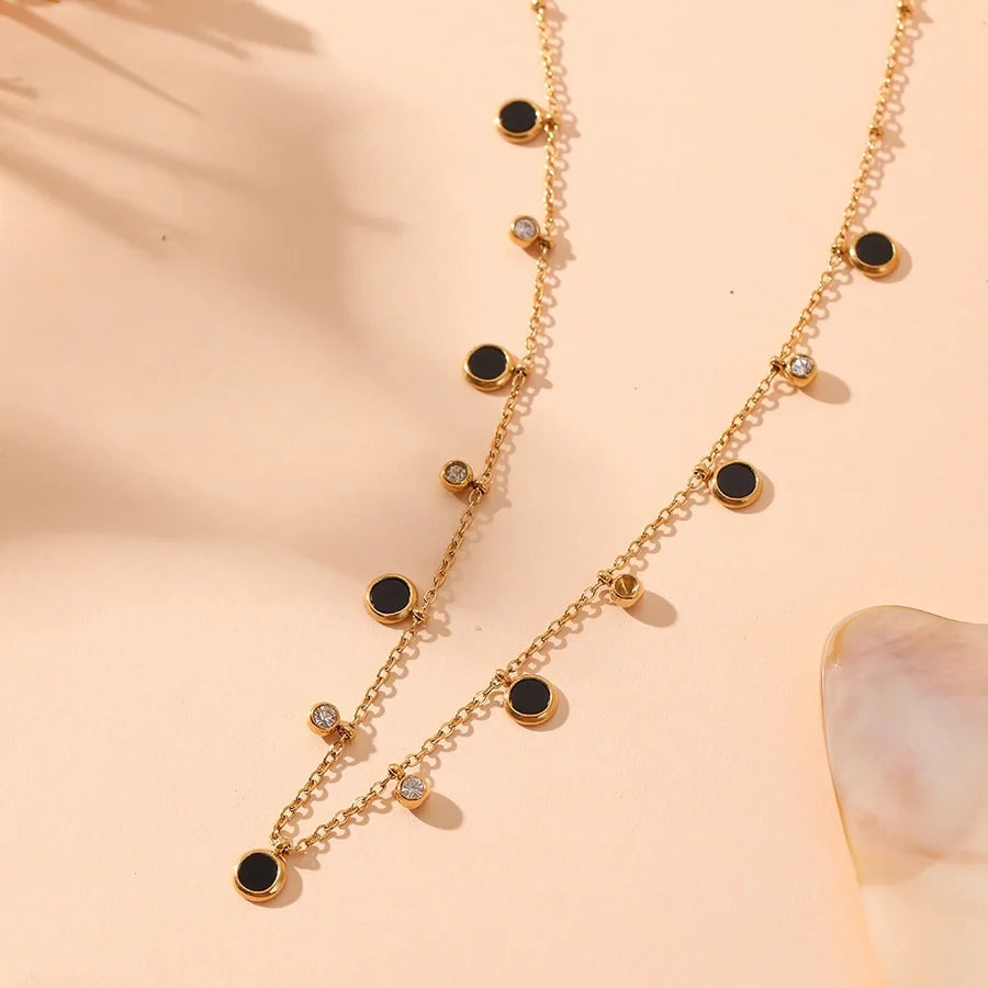 Jewelry Cute Sweet Round Titanium Steel Rhinestones Shell 18K Gold Plated Plating Inlay Pendant Necklace