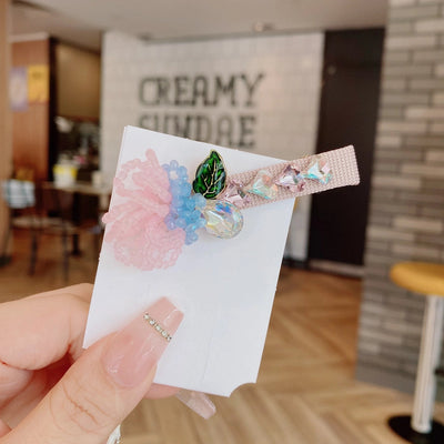 ig style sweet leaves flower artificial crystal alloy beaded inlay rhinestones hair clip