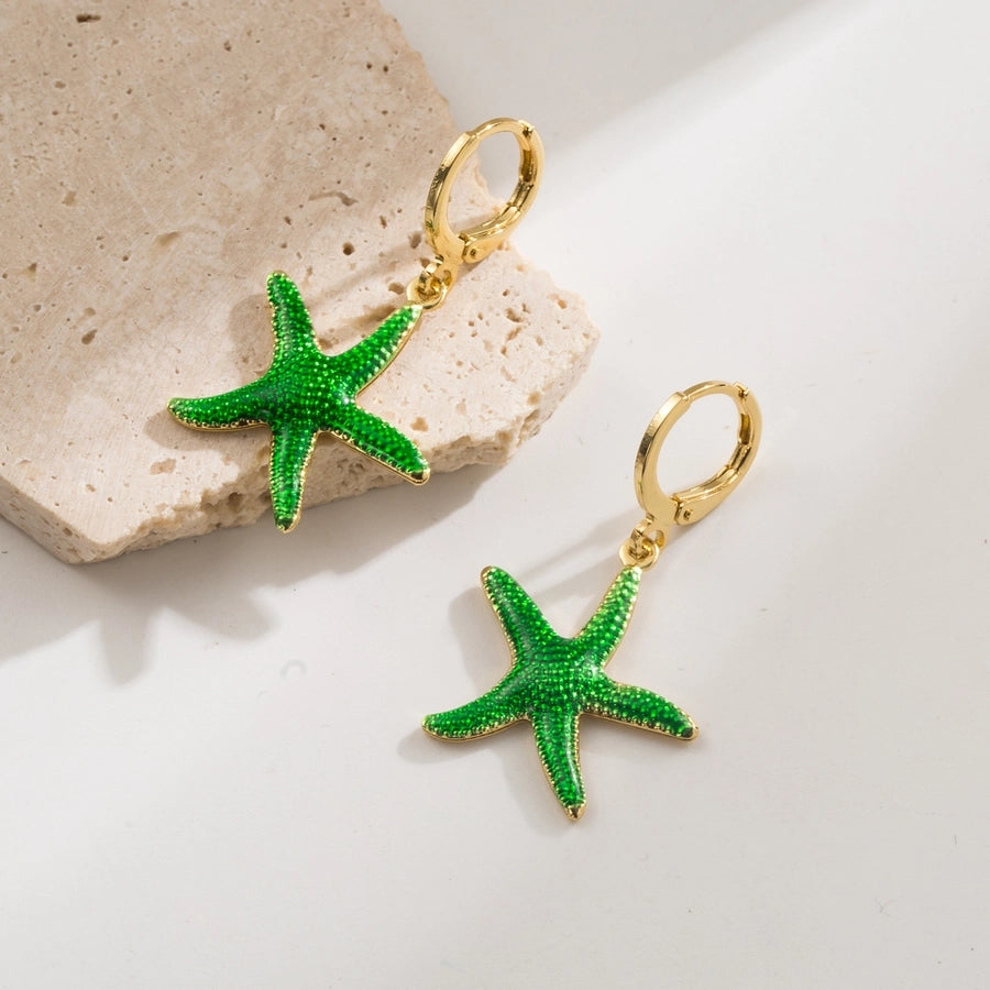 1 Pair Elegant Vacation Starfish Shell Copper 18K Gold Plated Drop Earrings