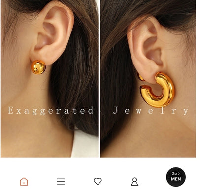 1 Pair IG Style Casual Retro C Shape Round Polishing Plating 304 Stainless Steel 18K Gold Plated Ear Studs