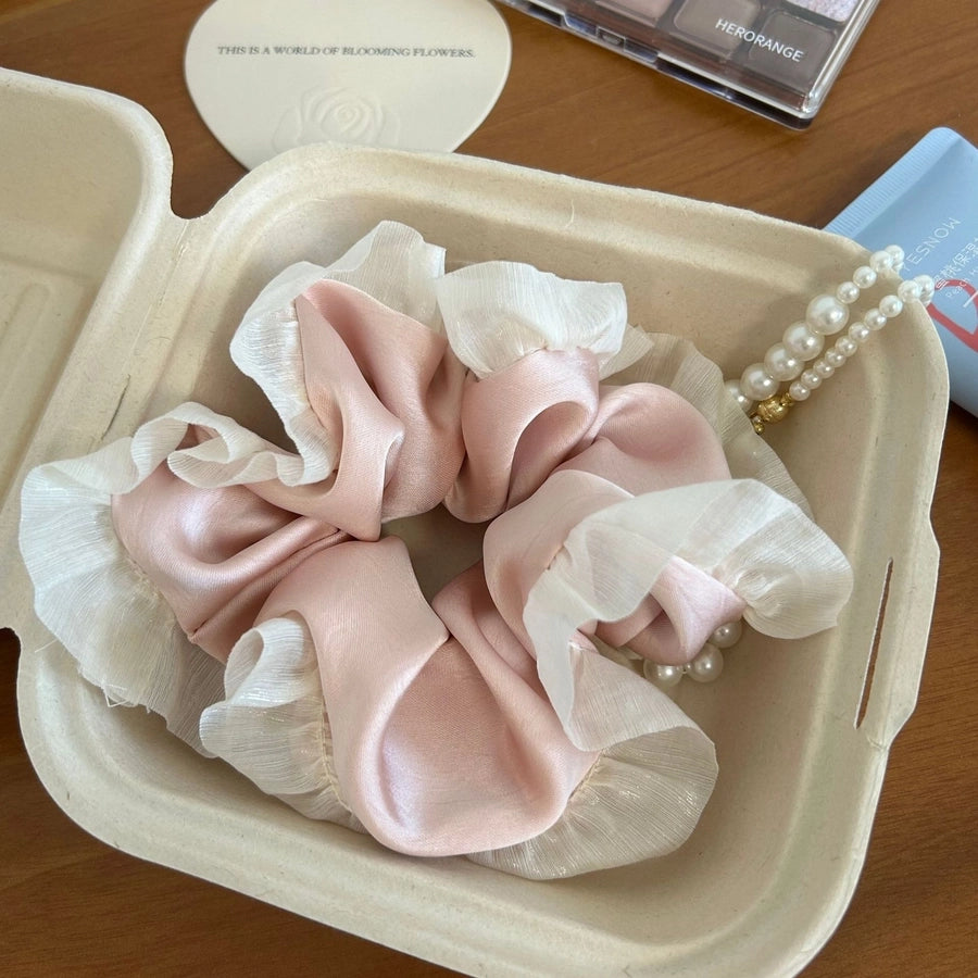 Korean Style Elegant Satin Mesh Lace Fabric Colon Hair Ring Girls' Cream Hair Hair Rope Women's Hair Rope