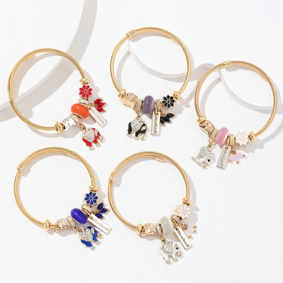 Casual Elegant Elephant 304 Stainless Steel Alloy Artificial Crystal Bangle In Bulk