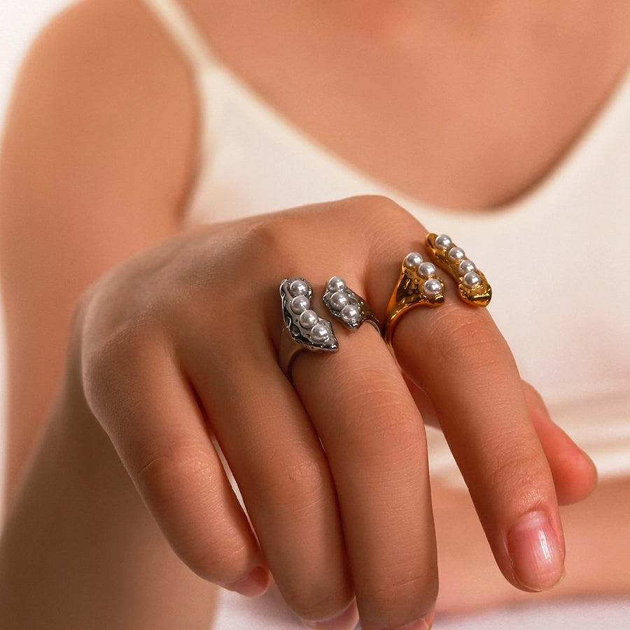 Jewelry IG Style Simple Style Pea 304 Stainless Steel Artificial Pearls 18K Gold Plated Inlay Open Rings
