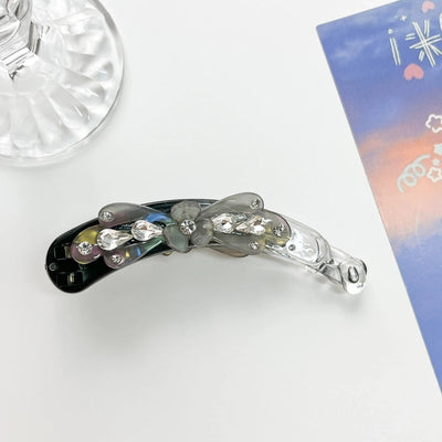 Elegant three-petal flower banana clip large vertical clip Diamond-embedded ponytail clip flower vertical card high-end hairpin hairpin manufacturer