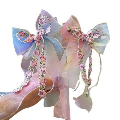 sweet bow knot synthetic yarn hair clip