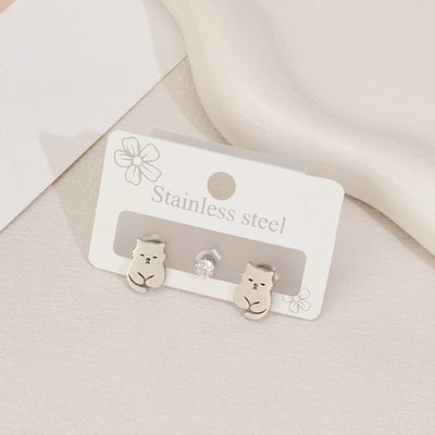 1 Set Halloween Cute Sweet Animal Cat Bat Polishing Inlay 304 Stainless Steel Zircon 18K Gold Plated Ear Studs