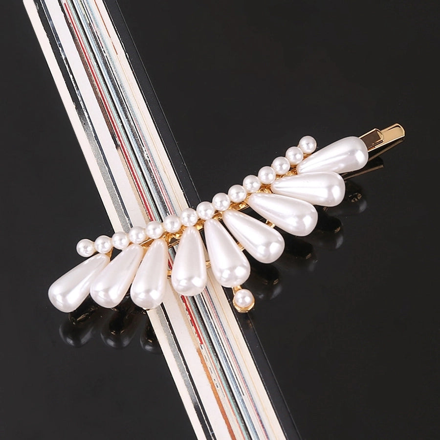 simple style geometric bow knot imitation pearl alloy plastic hair clip 1 piece