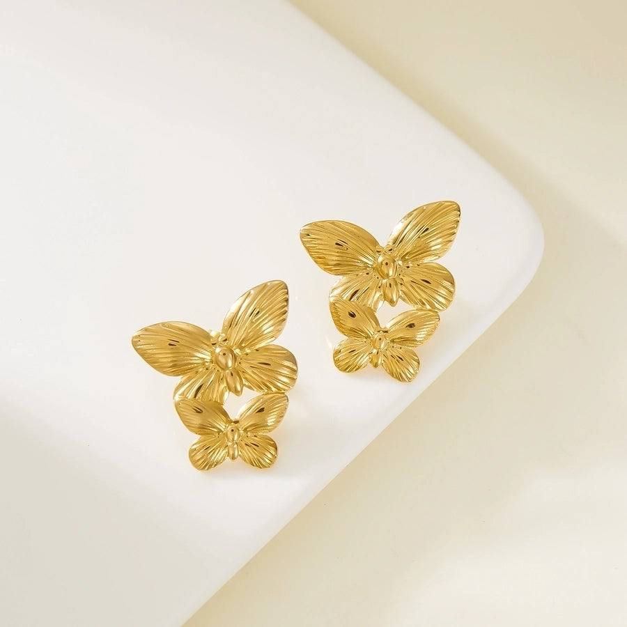 1 Pair Elegant Heart Shape Butterfly Bow Knot 201 Stainless Steel Ear Studs