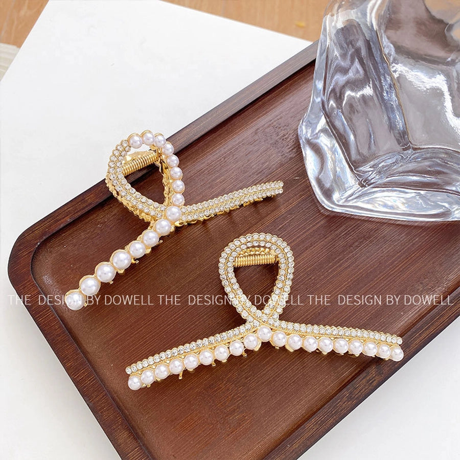 sweet solid color alloy inlay artificial pearls rhinestones hair claws 1 piece