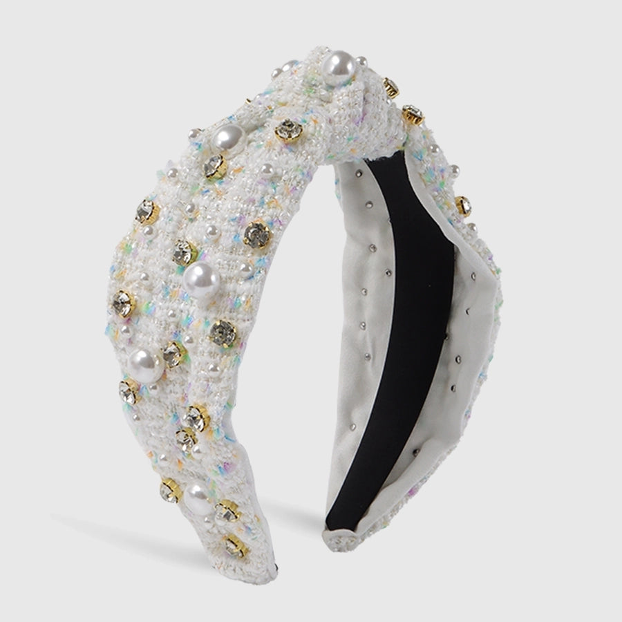 elegant color block imitation pearl cloth inlay pearl hair band