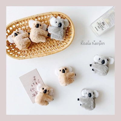 Internet Celebrity  Cartoon Three-Dimensional Plush Koala Hairpin Side Clip Banana Clip Clip Photo Cute Hair Accessories