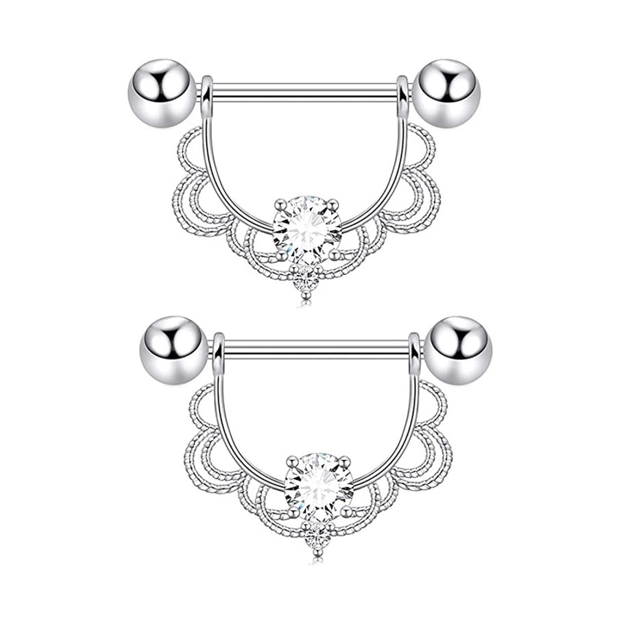 1 Pair Nipple Rings & Studs Hip-Hop Shiny Heart Shape Flower Butterfly 316L Stainless Steel  Copper Inlay Zircon Nipple Rings & Studs