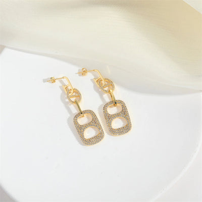 1 Pair Elegant Retro Pentagram Oval Plating Inlay Copper Zircon 14K Gold Plated Drop Earrings