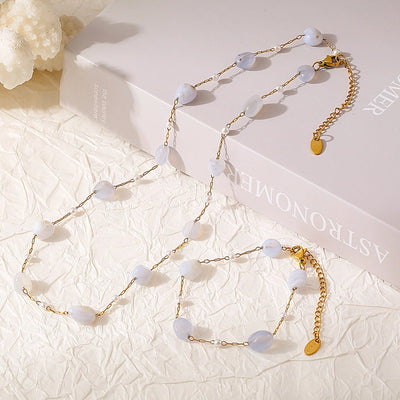 New Natural Stone Clavicle Necklace Light Luxury Bracelet  Hot Selling Stainless Steel Jewelry Set