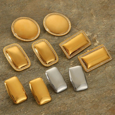 1 Piece IG Style Exaggerated Round Rectangle Plating Inlay 304 Stainless Steel Rhinestones 18K Gold Plated Ear Studs
