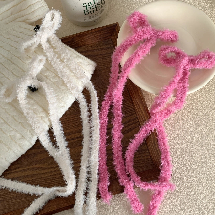 Women's Korean Style Bow Knot Flannel Hair Claws