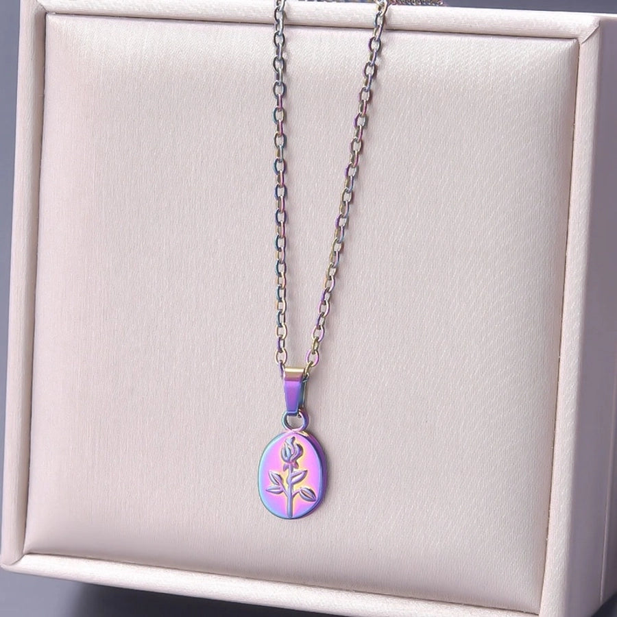 Jewelry Basic Modern Style Classic Style Flower 304 Stainless Steel 18K Gold Plated Plating Pendant Necklace